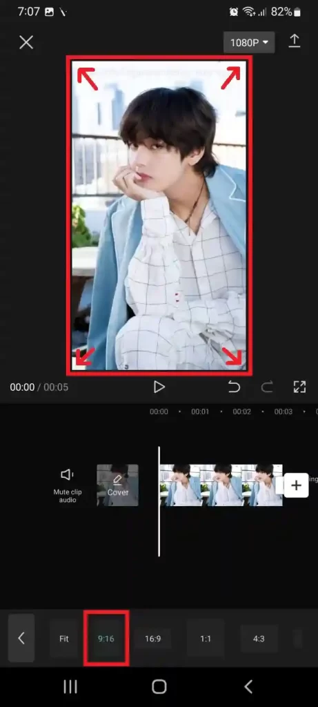 select mobile screen ratio and zoom in video to fill the screen