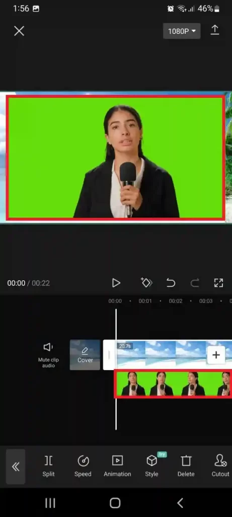 tap green screen video layout