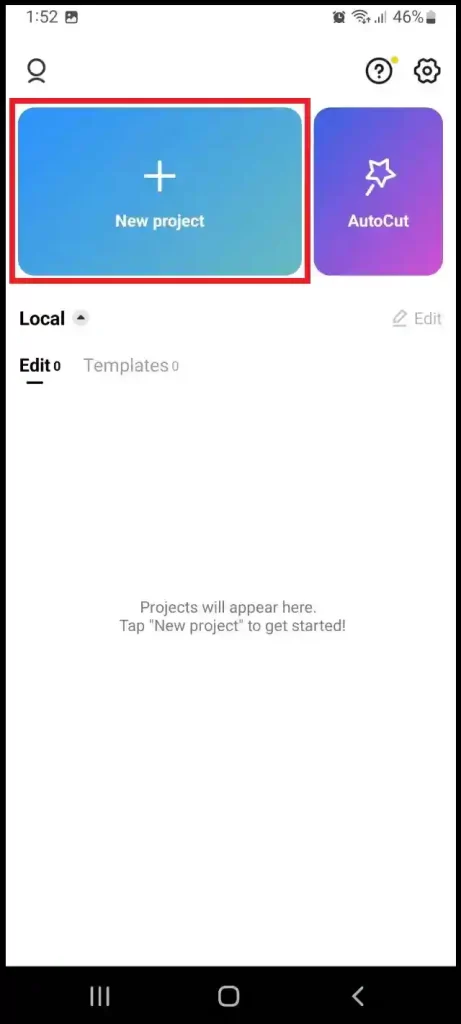 tap on new project button