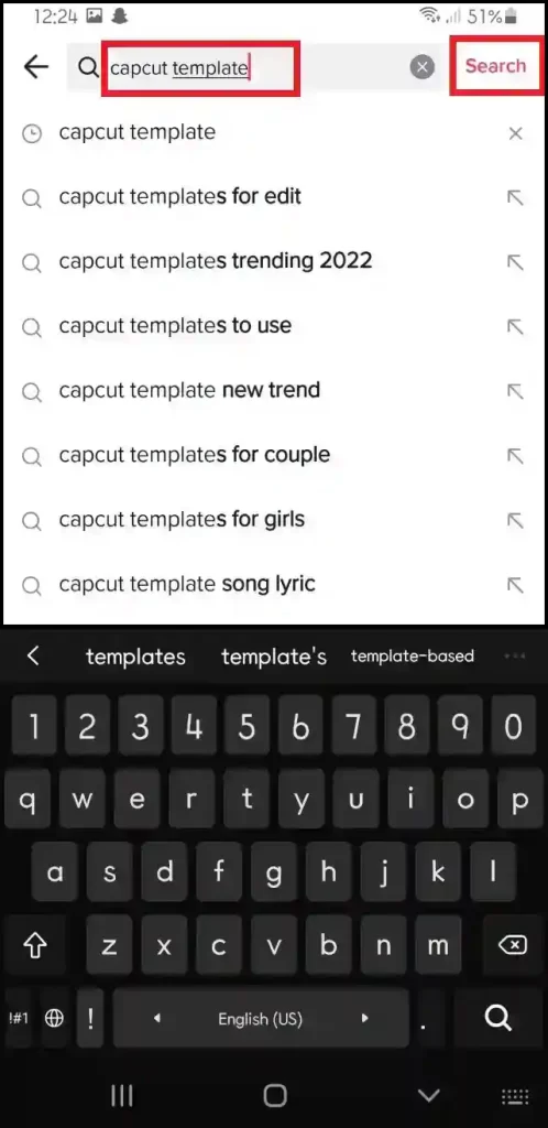 type capcut templates and search it
